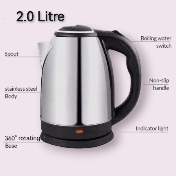 Electric Kettle – Stainless Steel Body – Automatic Instant Heating – 2.0 Liter – 1500 Watts